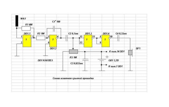 Детектор для поиска и обнаружения скрытой проводки в стене с различными индикаторами
